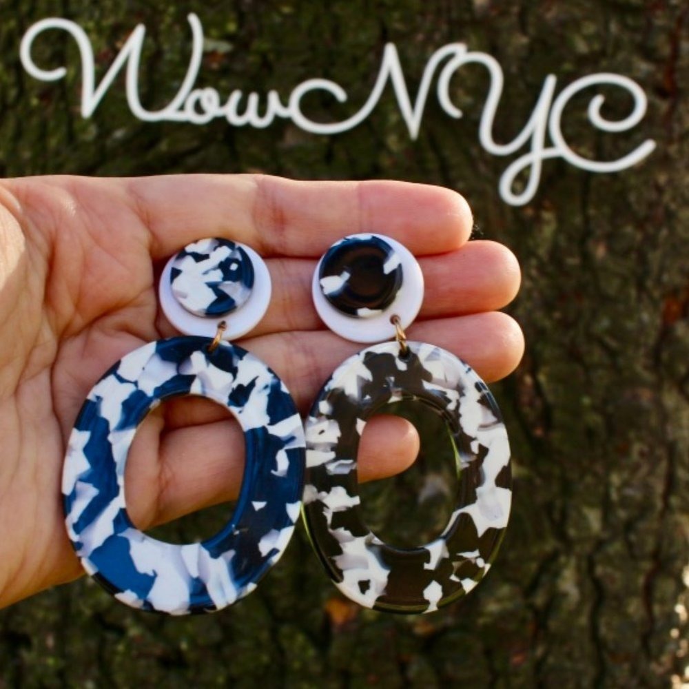 New Chunky Oval Layered Acrylic Dangle Earrings